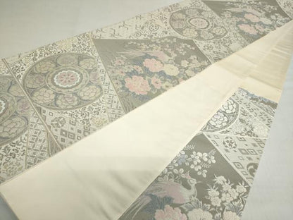 平和屋着物◎六通柄袋帯　唐織　裂取雅趣文　プラチナ箔　正絹　逸品　DABF1711ud