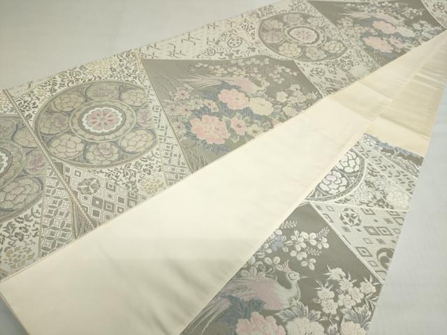 平和屋着物◎六通柄袋帯　唐織　裂取雅趣文　プラチナ箔　正絹　逸品　DABF1711ud