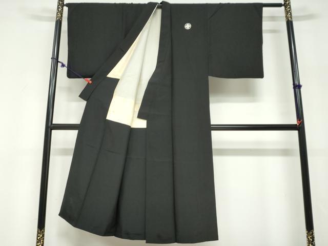 平和屋着物●男性　黒紋付　羽織セット　羽裏：花鳥絵皿文　正絹　逸品　DABF1714ud