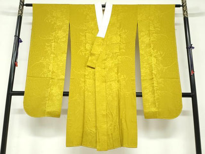 平和屋着物●振袖用長襦袢　無双仕立て　枝葉地紋　菜種油色　やまと誂製　正絹　逸品　未使用　DABF1717ud