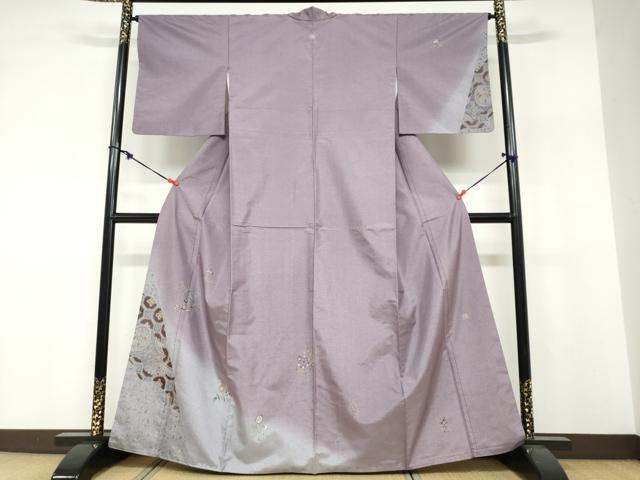 平和屋着物●本場染大島紬　訪問着　作家物　草花文　暈し染め　正絹　逸品　DABF1720ud