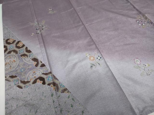 平和屋着物●本場染大島紬　訪問着　作家物　草花文　暈し染め　正絹　逸品　DABF1720ud