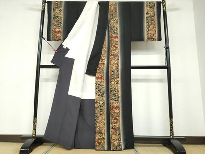 平和屋着物●上質な小紋　更紗花間道　暈し染め　正絹　逸品　DABF1721ud