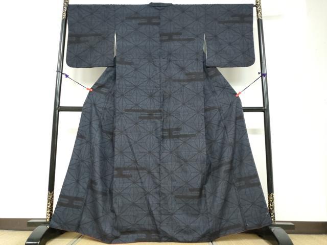 平和屋着物●結城紬　80亀甲　麻の葉文様　正絹　逸品　DABF1726ud