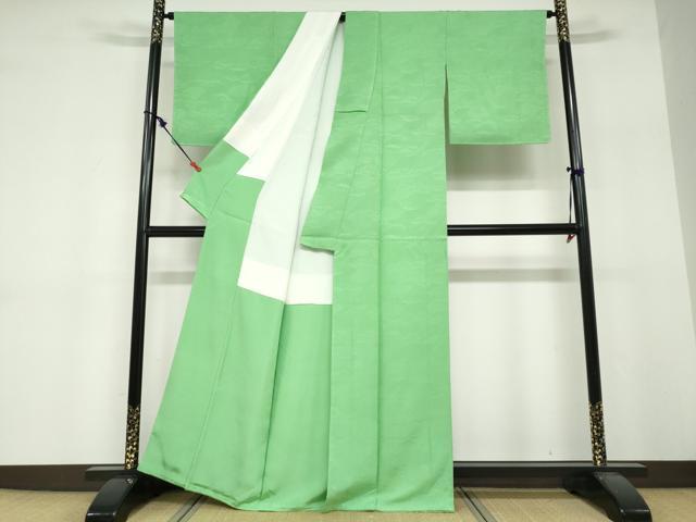 平和屋着物●上質な色無地　立波地紋　若緑色　正絹　逸品　未使用　DABF1727ud