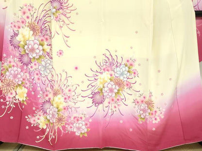 平和屋着物●豪華振袖　刺繍　草花文　暈し染め　金彩　正絹　逸品　DABF1728ud