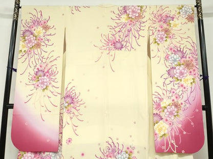 平和屋着物●豪華振袖　刺繍　草花文　暈し染め　金彩　正絹　逸品　DABF1728ud