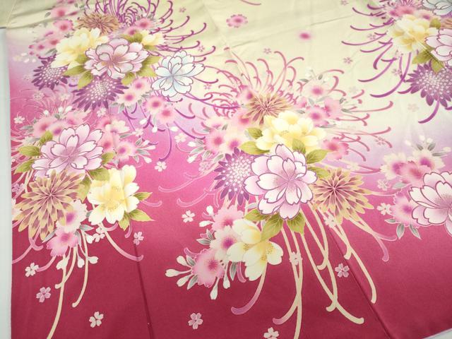 平和屋着物●豪華振袖　刺繍　草花文　暈し染め　金彩　正絹　逸品　DABF1728ud