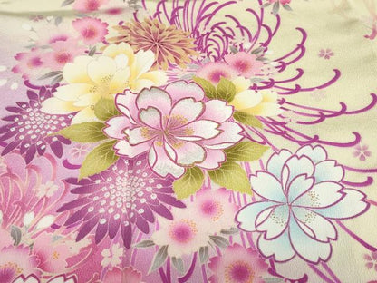 平和屋着物●豪華振袖　刺繍　草花文　暈し染め　金彩　正絹　逸品　DABF1728ud