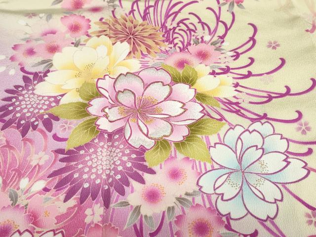 平和屋着物●豪華振袖　刺繍　草花文　暈し染め　金彩　正絹　逸品　DABF1728ud