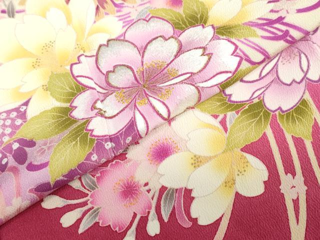 平和屋着物●豪華振袖　刺繍　草花文　暈し染め　金彩　正絹　逸品　DABF1728ud