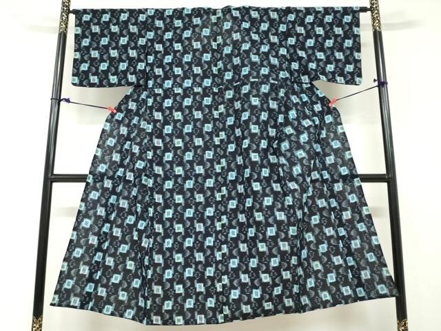 平和屋着物●久留米絣　単衣　抽象文様　綿　逸品　DABF1729ud