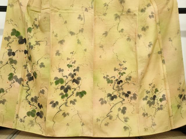 平和屋着物●訪問着　紬地　手描き　蔦の葉文　正絹　逸品　未使用　DABF1730ud