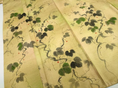 平和屋着物●訪問着　紬地　手描き　蔦の葉文　正絹　逸品　未使用　DABF1730ud
