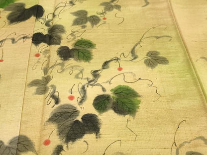 平和屋着物●訪問着　紬地　手描き　蔦の葉文　正絹　逸品　未使用　DABF1730ud