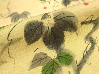 平和屋着物●訪問着　紬地　手描き　蔦の葉文　正絹　逸品　未使用　DABF1730ud
