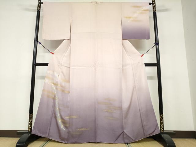 平和屋着物●訪問着　刺繍　枝花文　暈し染め　金彩　正絹　逸品　DABF1731ud
