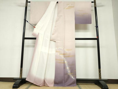 平和屋着物●訪問着　刺繍　枝花文　暈し染め　金彩　正絹　逸品　DABF1731ud