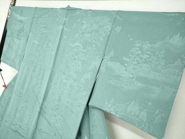 平和屋着物●無地絵羽訪問着　京洛全通図　千草色　さが美扱い　正絹　逸品　DABF1732ud