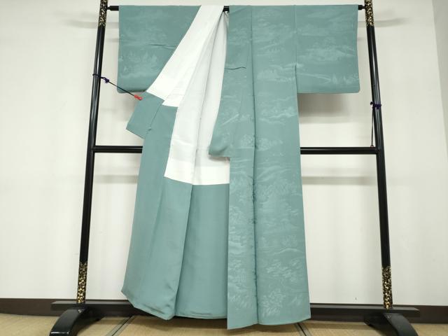 平和屋着物●無地絵羽訪問着　京洛全通図　千草色　さが美扱い　正絹　逸品　DABF1732ud