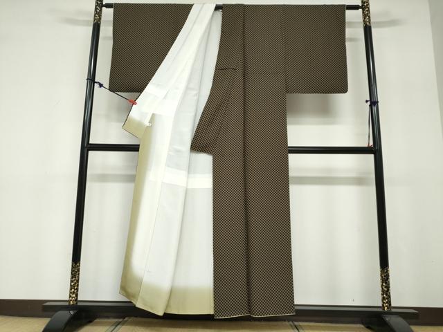 平和屋着物●上質な小紋　市松文様　正絹　逸品　DABF1740ud