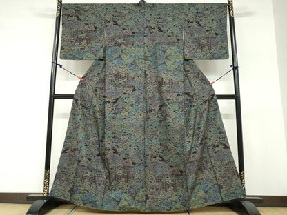 平和屋着物●都喜ヱ門　本場大島紬　9マルキ　樹林風景文　藤絹織物謹製　正絹　逸品　DABF1741ud