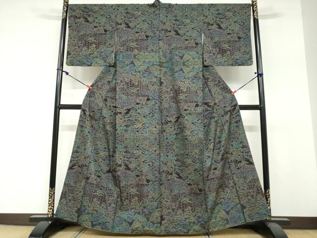 平和屋着物●都喜ヱ門　本場大島紬　9マルキ　樹林風景文　藤絹織物謹製　正絹　逸品　DABF1741ud