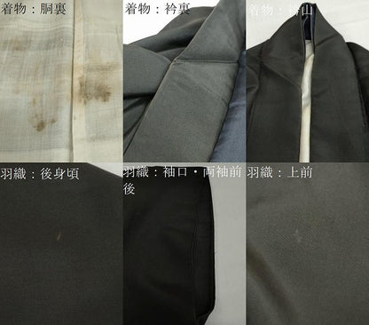 平和屋着物●男性　黒紋付　羽織セット　羽裏：能面　正絹　逸品　DABF1746ud