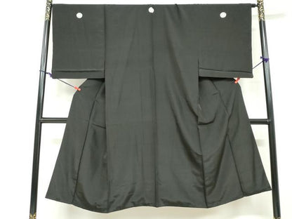 平和屋着物●男性　黒紋付　羽織セット　羽裏：能面　正絹　逸品　DABF1746ud
