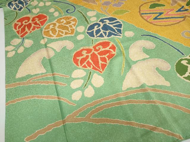 平和屋着物●豪華振袖・長襦袢（袷）セット　草花文　金彩　半衿刺繍　正絹　逸品　DABF1747ud