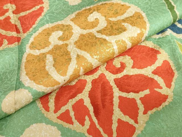平和屋着物●豪華振袖・長襦袢（袷）セット　草花文　金彩　半衿刺繍　正絹　逸品　DABF1747ud
