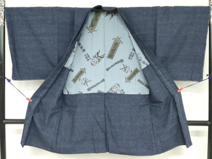 平和屋着物●男性　結城紬　アンサンブル　長羽織　杢　霞文　正絹　逸品　未使用　DABF1749ud