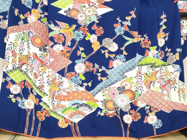 平和屋着物●豪華振袖　型染　花鳥文　正絹　逸品　DABF1751ud