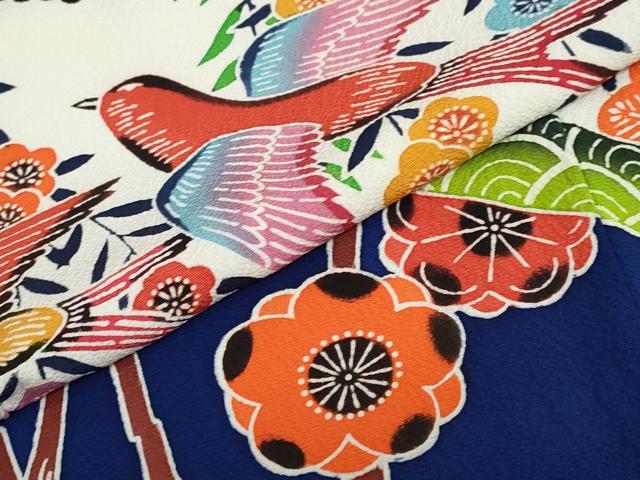 平和屋着物●豪華振袖　型染　花鳥文　正絹　逸品　DABF1751ud