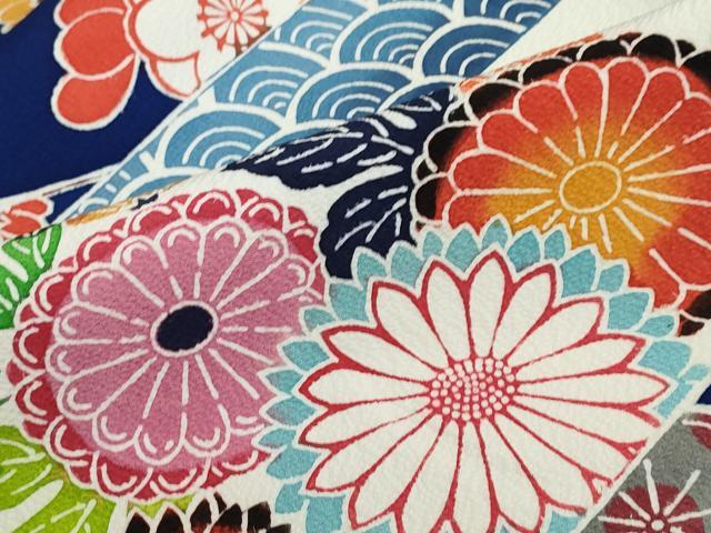 平和屋着物●豪華振袖　型染　花鳥文　正絹　逸品　DABF1751ud