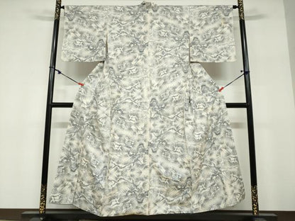 平和屋着物●本場大島紬　白大島　7マルキ　総絣　枝松文　正絹　逸品　DABF1752ud