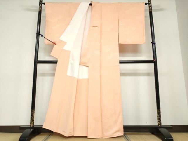 平和屋着物●上質な色無地　雲霞草花地紋　深支子色　正絹　逸品　DABF1756ud
