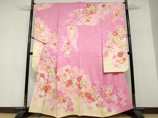 平和屋着物●豪華振袖　駒刺繍　草花文　暈し染め　正絹　逸品　DABF1760ud
