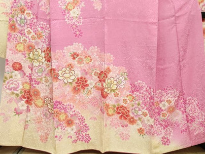 平和屋着物●豪華振袖　駒刺繍　草花文　暈し染め　正絹　逸品　DABF1760ud