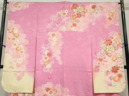 平和屋着物●豪華振袖　駒刺繍　草花文　暈し染め　正絹　逸品　DABF1760ud
