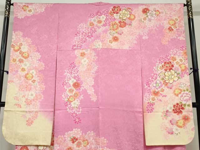 平和屋着物●豪華振袖　駒刺繍　草花文　暈し染め　正絹　逸品　DABF1760ud