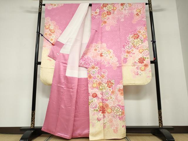 平和屋着物●豪華振袖　駒刺繍　草花文　暈し染め　正絹　逸品　DABF1760ud