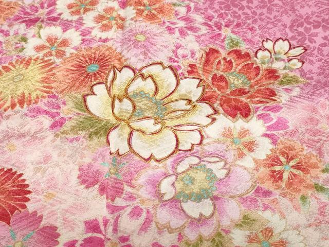 平和屋着物●豪華振袖　駒刺繍　草花文　暈し染め　正絹　逸品　DABF1760ud