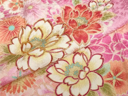 平和屋着物●豪華振袖　駒刺繍　草花文　暈し染め　正絹　逸品　DABF1760ud