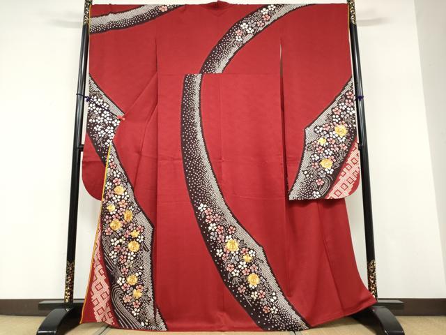 平和屋着物●ブライダルファッションデザイナー・桂由美　振袖　駒刺繍　絞り　道長草花文　正絹　逸品　DABF1761ud