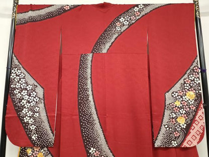平和屋着物●ブライダルファッションデザイナー・桂由美　振袖　駒刺繍　絞り　道長草花文　正絹　逸品　DABF1761ud