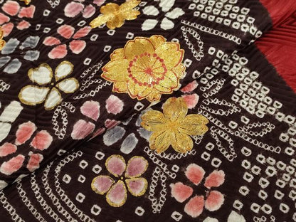 平和屋着物●ブライダルファッションデザイナー・桂由美　振袖　駒刺繍　絞り　道長草花文　正絹　逸品　DABF1761ud