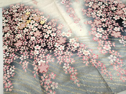 平和屋着物●豪華振袖　駒刺繍　枝垂れ桜文　金彩　銀通し地　正絹　逸品　DABF1764ud