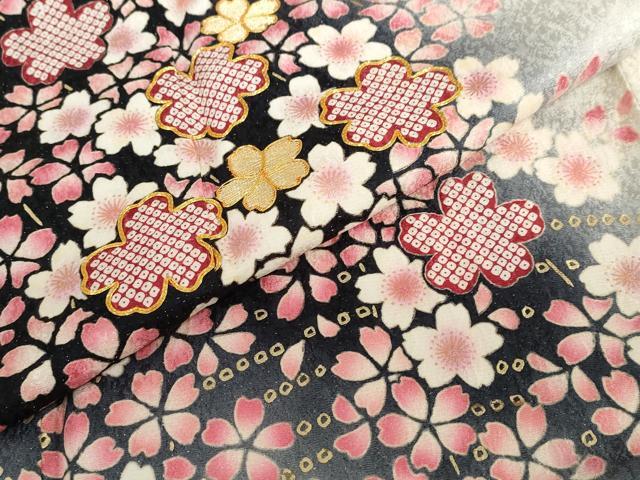 平和屋着物●豪華振袖　駒刺繍　枝垂れ桜文　金彩　銀通し地　正絹　逸品　DABF1764ud