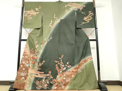 平和屋着物●訪問着　流水花鳥文　暈し染め　金彩　正絹　逸品　DABF1767ud
